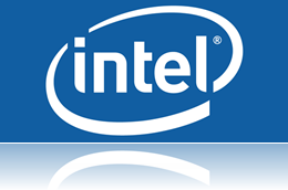 intel logo white in blue background